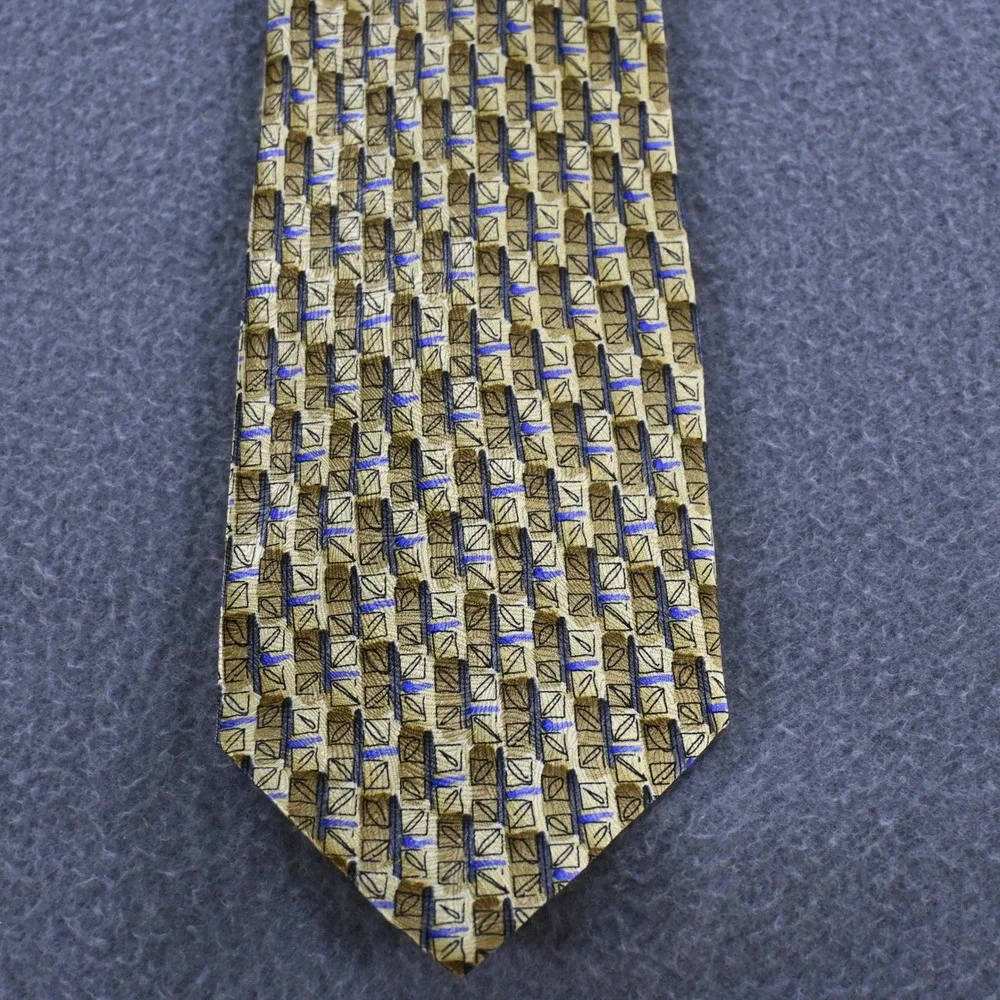 J. Garcia Mens Lunch Collection Seventeen Silk Necktie OS Gold Blue Vintage 90s‎
